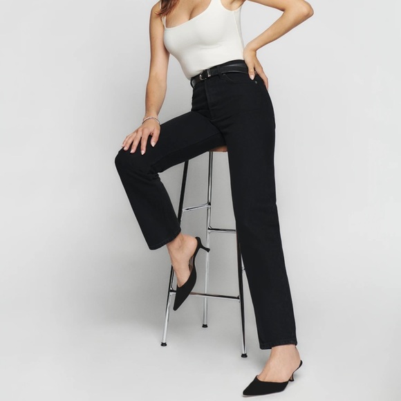 Reformation Cynthia High Rise Straight Jeans, Black, Size 27 - Picture 2 of 6